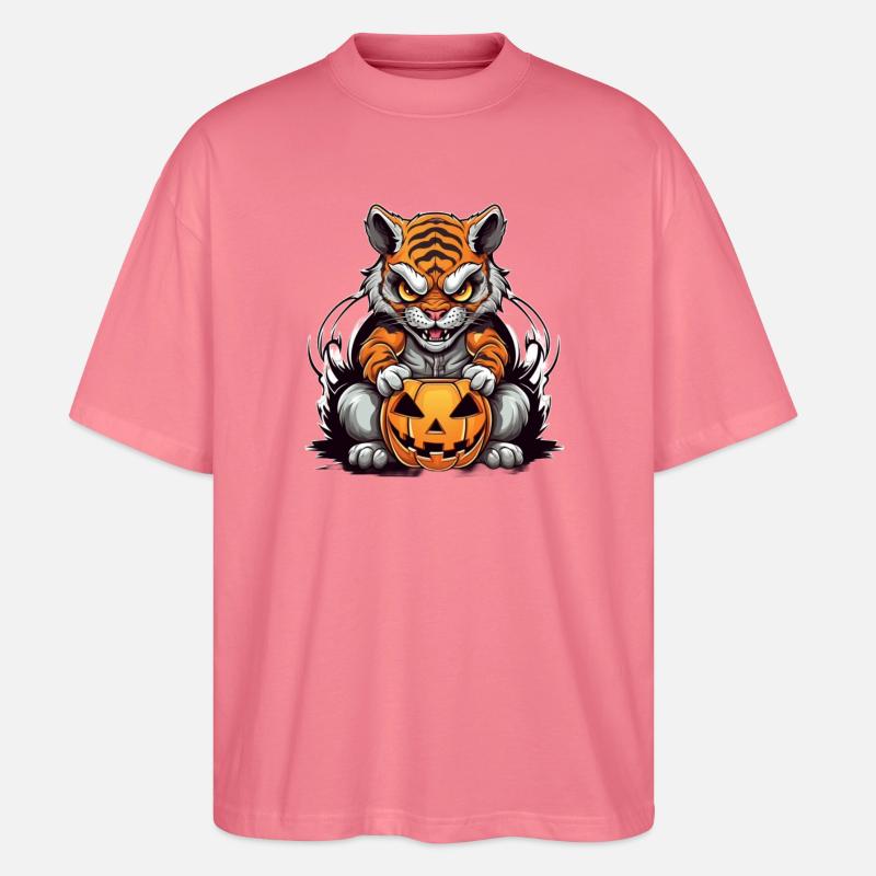 Grimmiger Tiger Halloween Design - Stanley/Stella Oversized Unisex Bio T-Shirt Blaster 2.0 - Pink 
