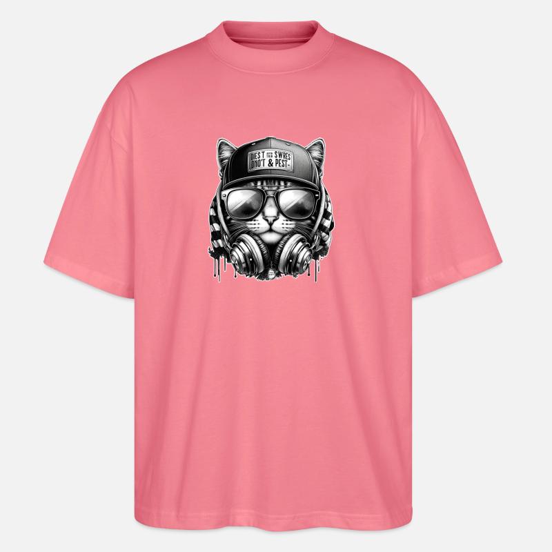 Katze DJ mit Kopfhörer Cap - Stanley/Stella Oversized Unisex Bio T-Shirt Blaster 2.0 - Pink 