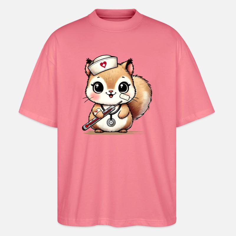 Bezauberndes Eichhörnchen als Krankenschwester - Stanley/Stella Oversized Unisex Bio T-Shirt Blaster 2.0 - Pink 
