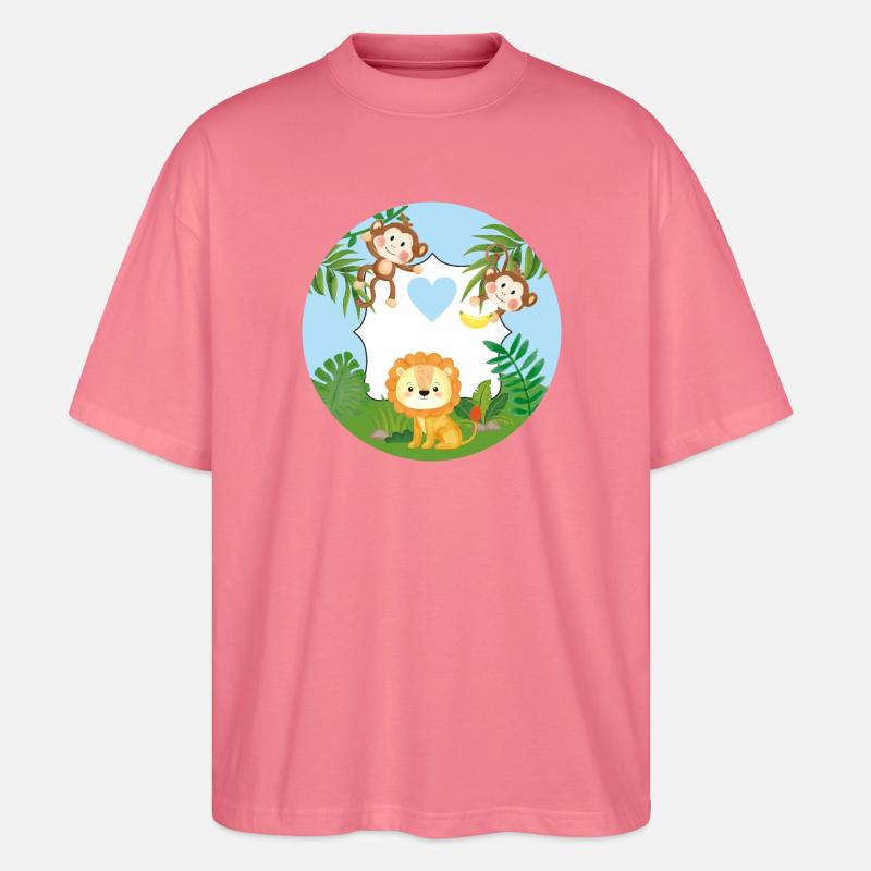 Freundschaft - Kleine Äffchen & Löwe  - Stanley/Stella Oversized Unisex Bio T-Shirt Blaster 2.0 - Pink 