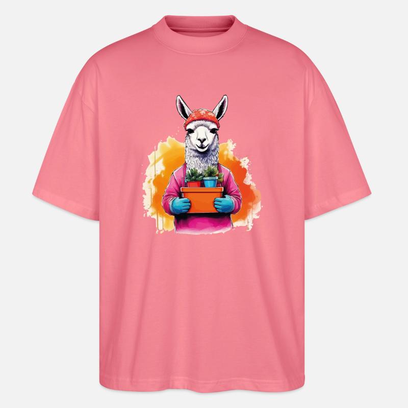 Lama mit Blumen im Topf - Stanley/Stella Oversized Unisex Bio T-Shirt Blaster 2.0 - Pink 
