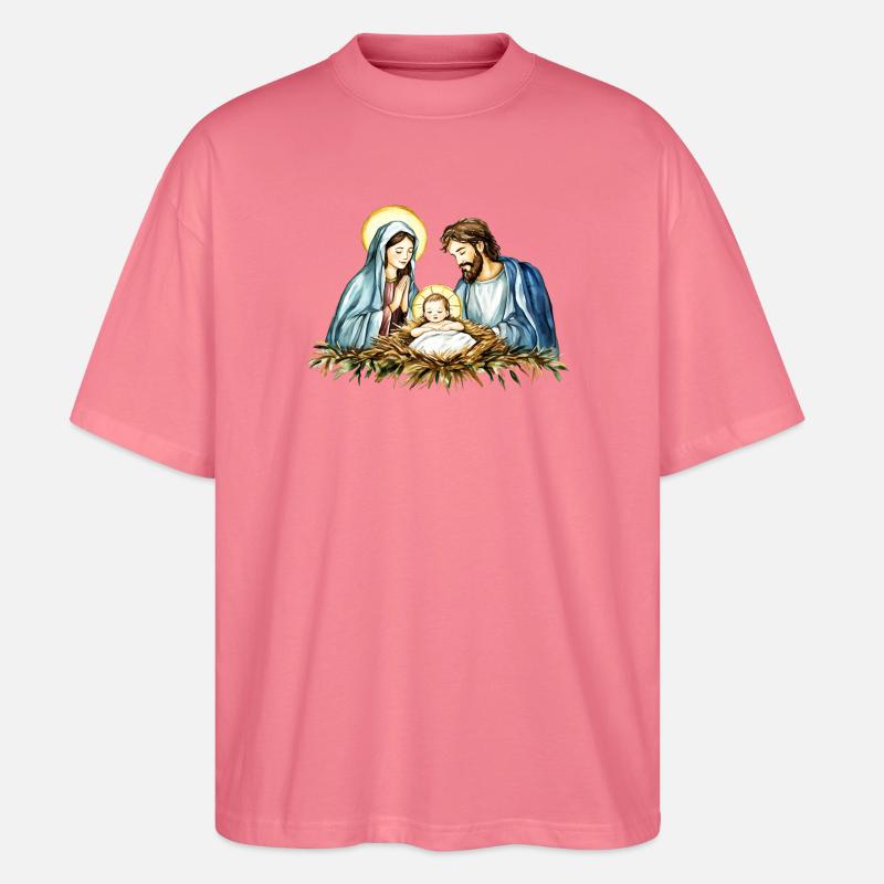Weihnachtspullover Weihnachten an der Krippe Jesus - Stanley/Stella Oversized Unisex Bio T-Shirt Blaster 2.0 - Pink 