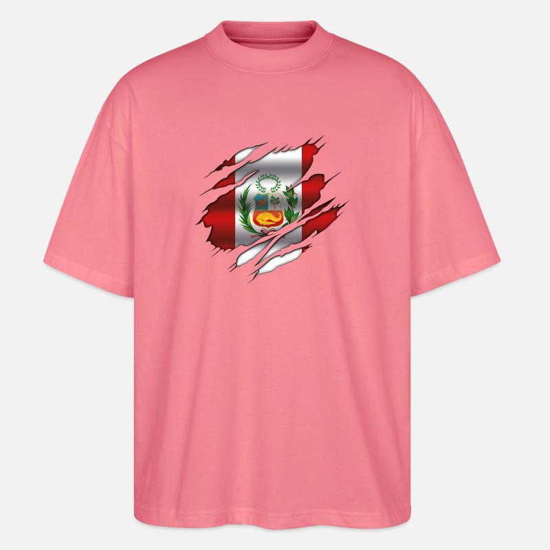 Drapeau du Pérou - Drapeau déchiré - T-shirt bio Blaster 2.0 coupe oversize Stanley/Stella Unisexe - rose 