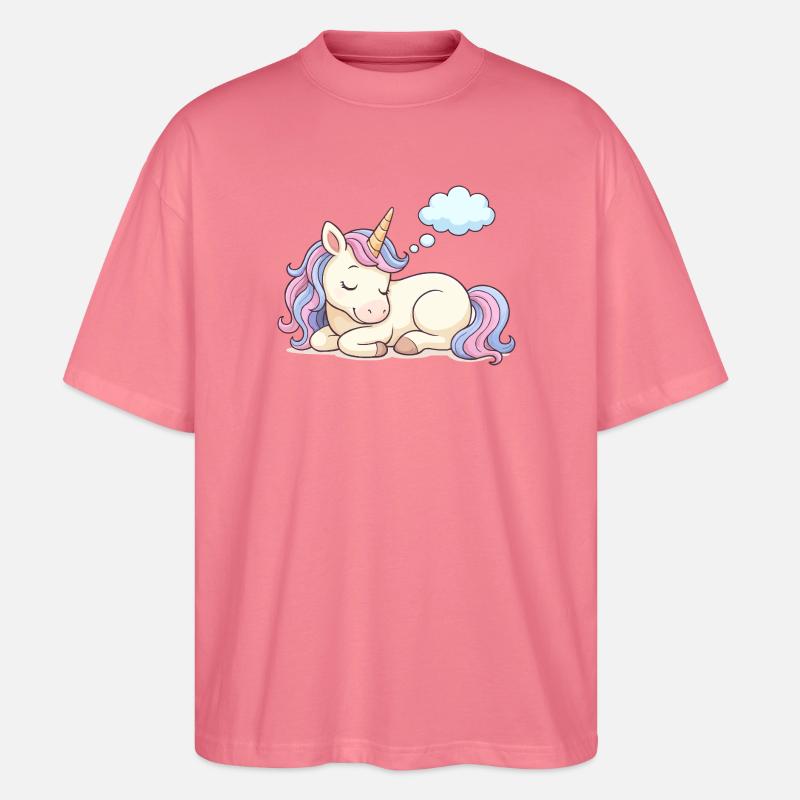 Schlafendes Einhorn mit Regenbogenmähne - Stanley/Stella Oversized Unisex Bio T-Shirt Blaster 2.0 - Pink 