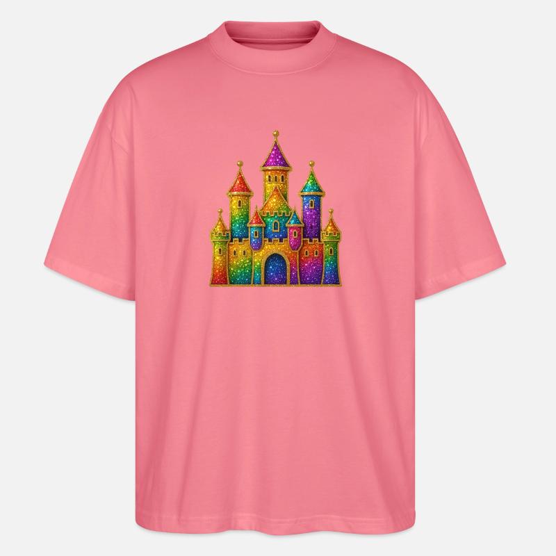 Regenbogen-Glitzer-Schloss-Design - Stanley/Stella Oversized Unisex Bio T-Shirt Blaster 2.0 - Pink 