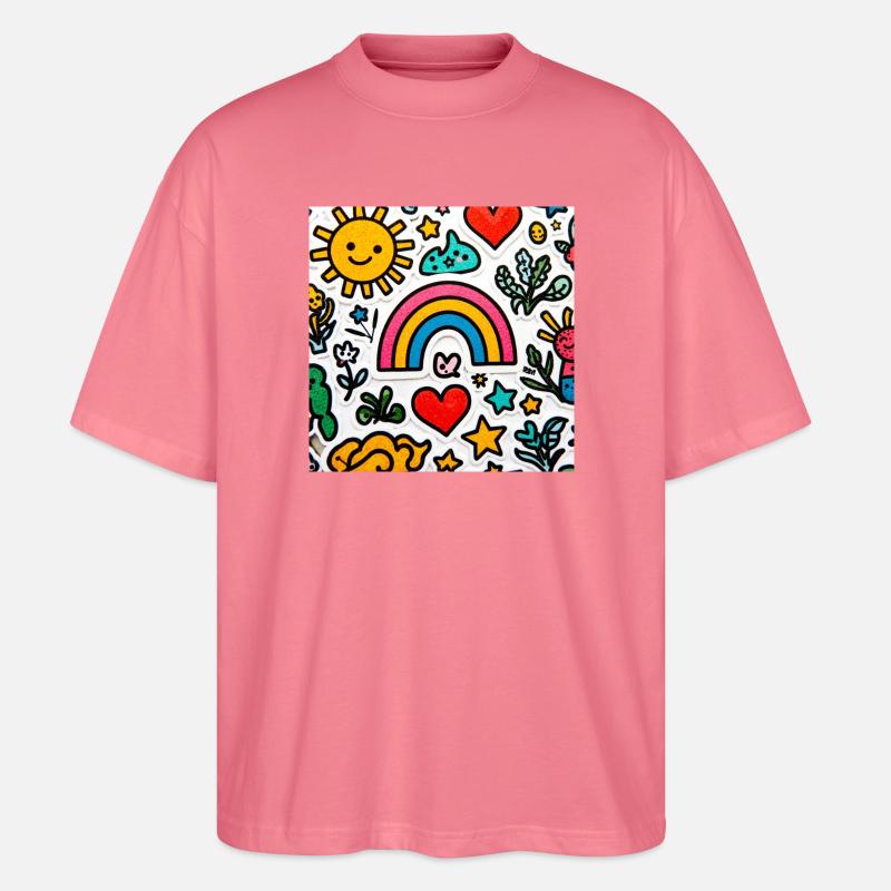 Fröhlicher Doodle-Regenbogen - Stanley/Stella Oversized Unisex Bio T-Shirt Blaster 2.0 - Pink 
