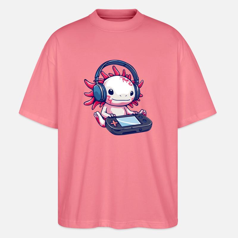 Axolotl mit Kopfhörern und Gaming-Controller - Stanley/Stella Oversized Unisex Bio T-Shirt Blaster 2.0 - Pink