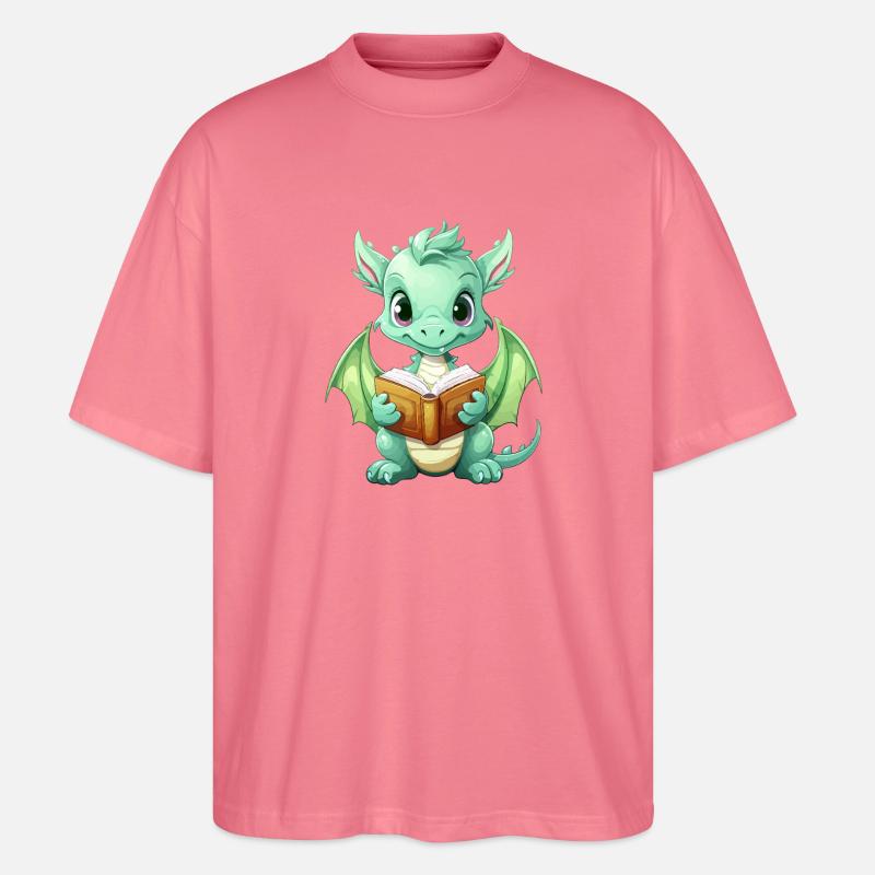 Kritzelnder Drache mit Buch - Stanley/Stella Oversized Unisex Bio T-Shirt Blaster 2.0 - Pink 