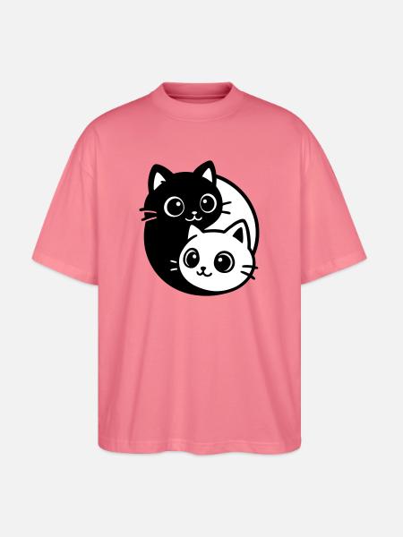 Ying Yang Cat Portrait - Stanley/Stella Oversized Unisex Organic T-shirt Blaster 2.0 - pink joy