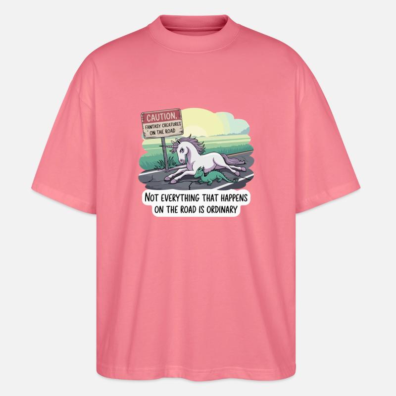Fantasy-Einhorn-Duo am Straßenrand - Stanley/Stella Oversized Unisex Bio T-Shirt Blaster 2.0 - Pink 