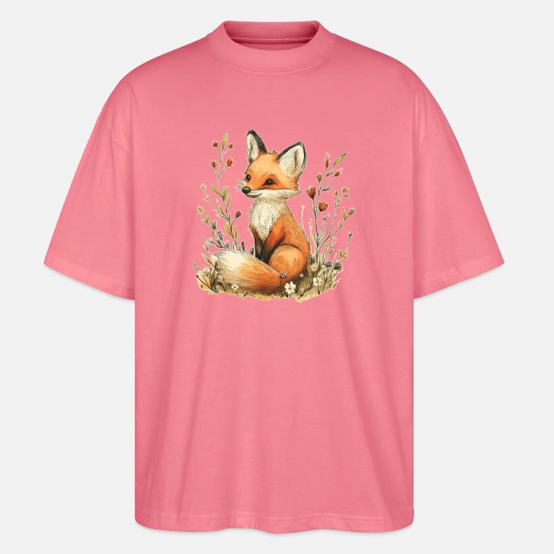 Fuchs mit Blumen - Stanley/Stella Oversized Unisex Bio T-Shirt Blaster 2.0 - Pink 