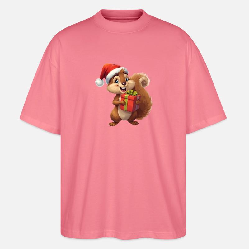 Écureuil de Noël avec cadeau - T-shirt bio Blaster 2.0 coupe oversize Stanley/Stella Unisexe - rose