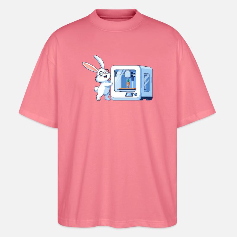Funny Rabbit Nerd Programmer 3D Printer - Stanley/Stella Oversized Unisex Organic T-shirt Blaster 2.0 - pink joy 