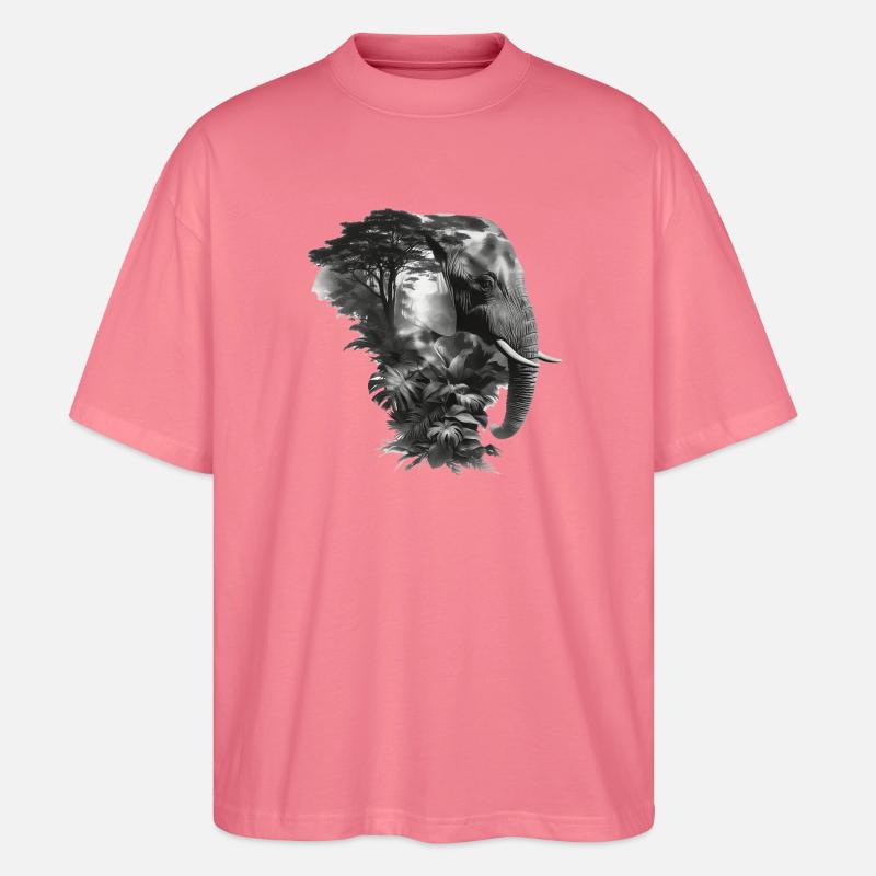 Elefant Dschungel Silhouette Doppel - Stanley/Stella Oversized Unisex Bio T-Shirt Blaster 2.0 - Pink 