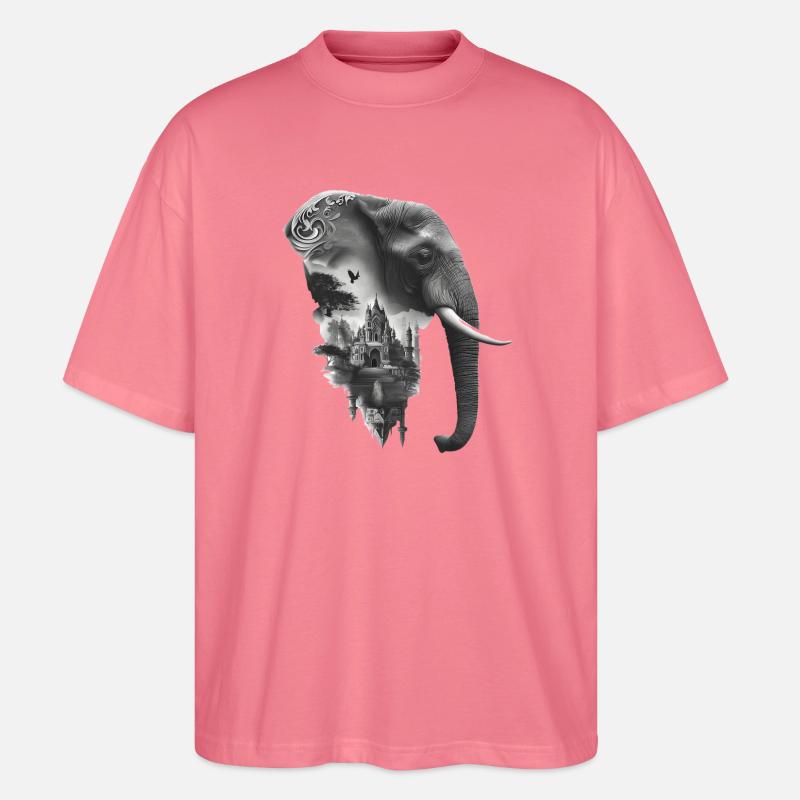 Elefant und Tempel in Collage - Stanley/Stella Oversized Unisex Bio T-Shirt Blaster 2.0 - Pink 