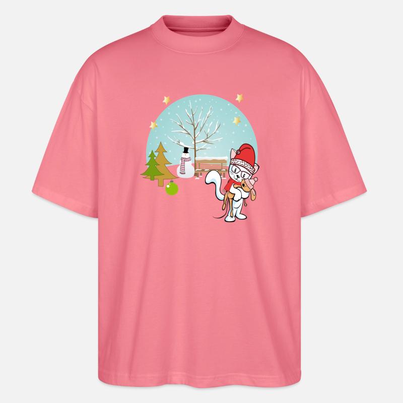  Katze mit Teddy im Winter - Stanley/Stella Oversized Unisex Bio T-Shirt Blaster 2.0 - Pink 