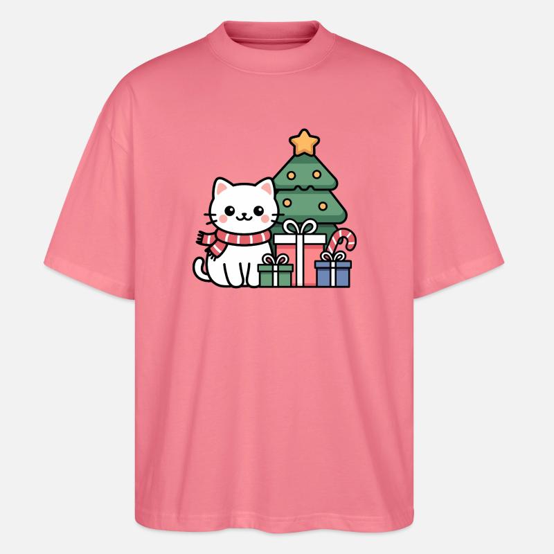 Kawaii Weihnachts Katze mit Geschenken - Stanley/Stella Oversized Unisex Bio T-Shirt Blaster 2.0 - Pink 