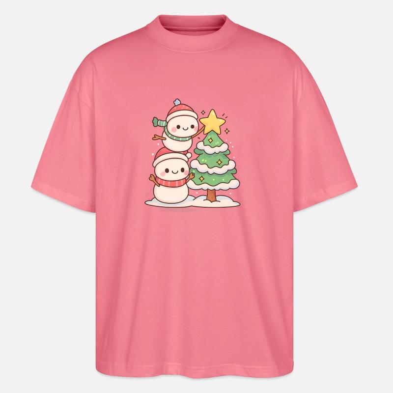 Verschneites Duo mit Tannenbaum, Schneemann - Stanley/Stella Oversized Unisex Bio T-Shirt Blaster 2.0 - Pink 