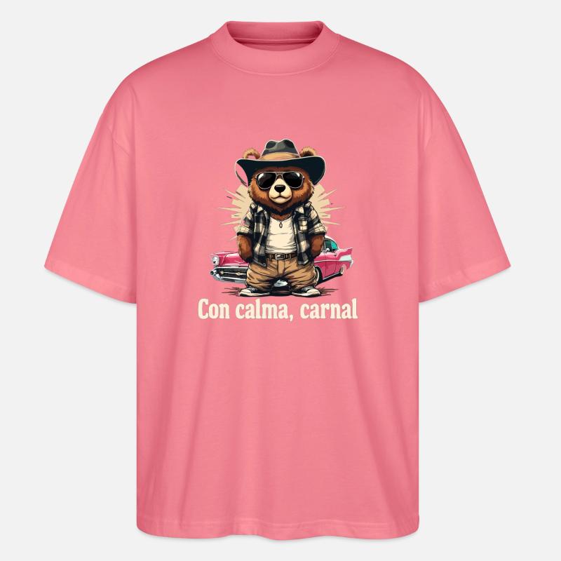 Bär im Retroflair mit Auto - Stanley/Stella Oversized Unisex Bio T-Shirt Blaster 2.0 - Pink 