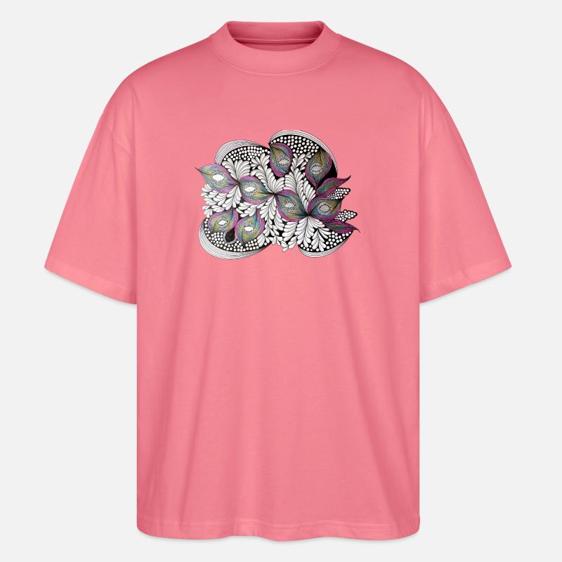 Pfauenfeder Doodle Muster - Stanley/Stella Oversized Unisex Bio T-Shirt Blaster 2.0 - Pink