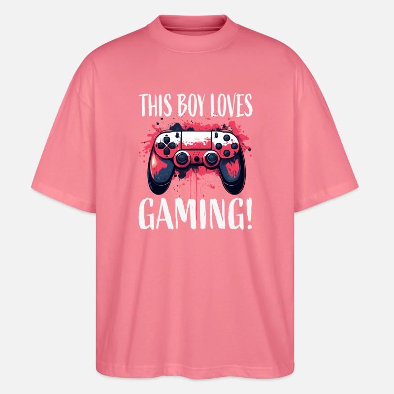This Boy Loves Gaming Controller Art - Stanley/Stella Oversized Unisex Bio T-Shirt Blaster 2.0 - Pink 