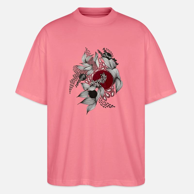 Roter Kreis mit silbernen Blättern - Stanley/Stella Oversized Unisex Bio T-Shirt Blaster 2.0 - Pink 