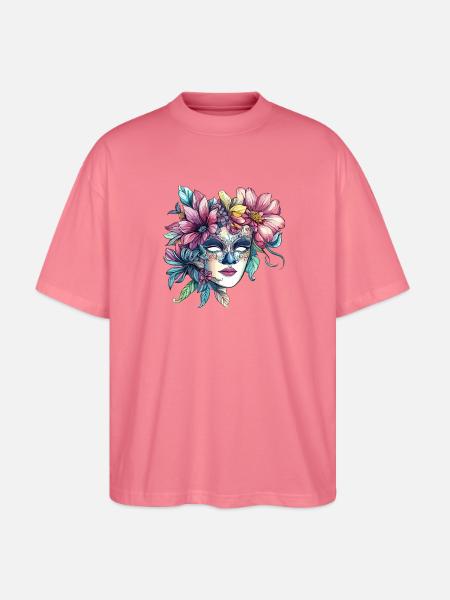 Blumenmaske im Maskenball-Stil - Stanley/Stella Oversized Unisex Bio T-Shirt Blaster 2.0 - Pink 
