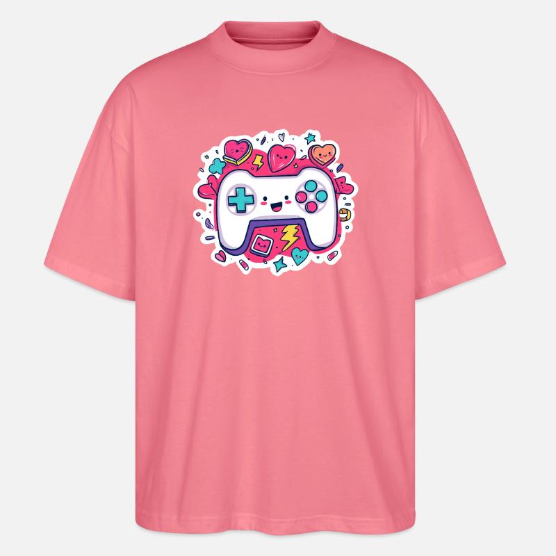 Kawaii Controller Herz Neon Stil - Stanley/Stella Oversized Unisex Bio T-Shirt Blaster 2.0 - Pink 