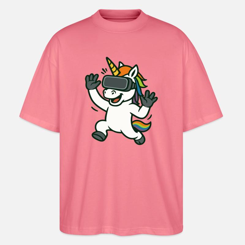 VR-Einhorn-Maskottchen mit Regenbogendetails - Stanley/Stella Oversized Unisex Bio T-Shirt Blaster 2.0 - Pink 