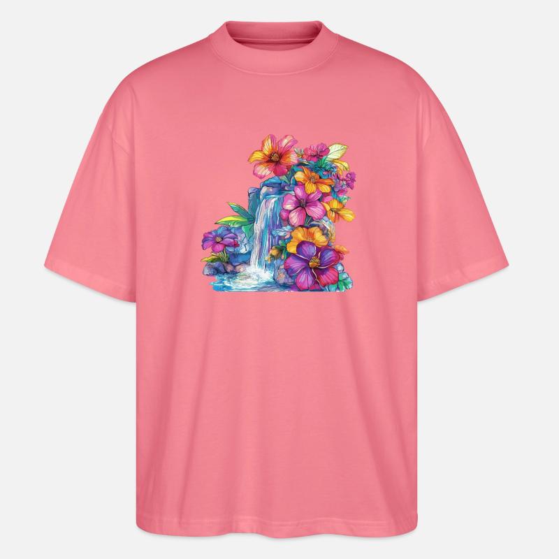 Cascade de fleurs à la cascade - T-shirt bio Blaster 2.0 coupe oversize Stanley/Stella Unisexe - rose 