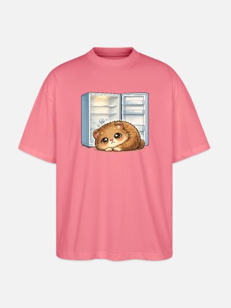 Petit chat devant un réfrigérateur ouvert - T-shirt bio Blaster 2.0 coupe oversize Stanley/Stella Unisexe - rose