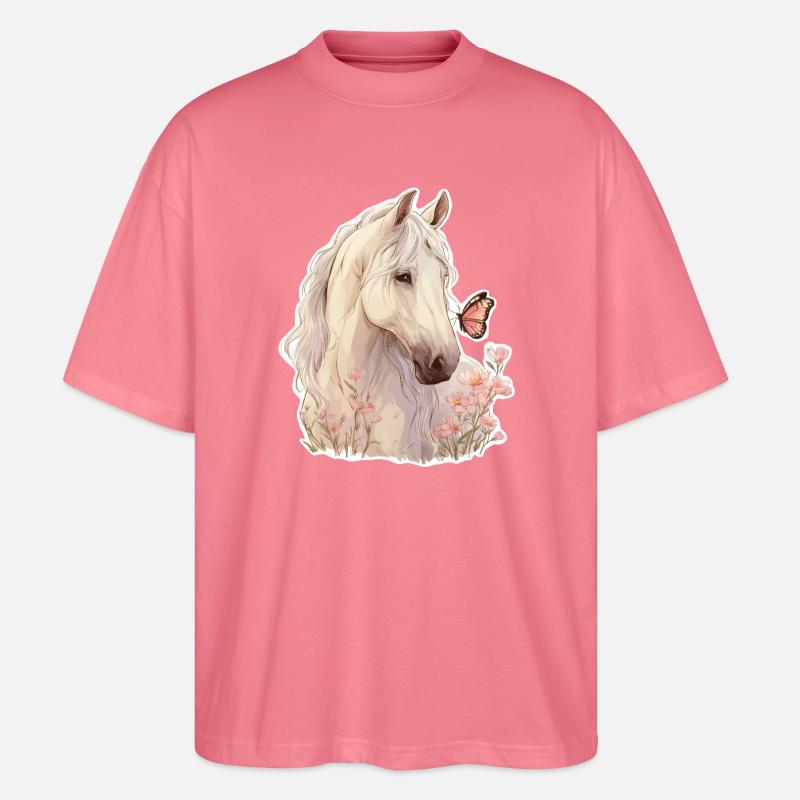 Pferd mit Schmetterling - Stanley/Stella Oversized Unisex Bio T-Shirt Blaster 2.0 - Pink 