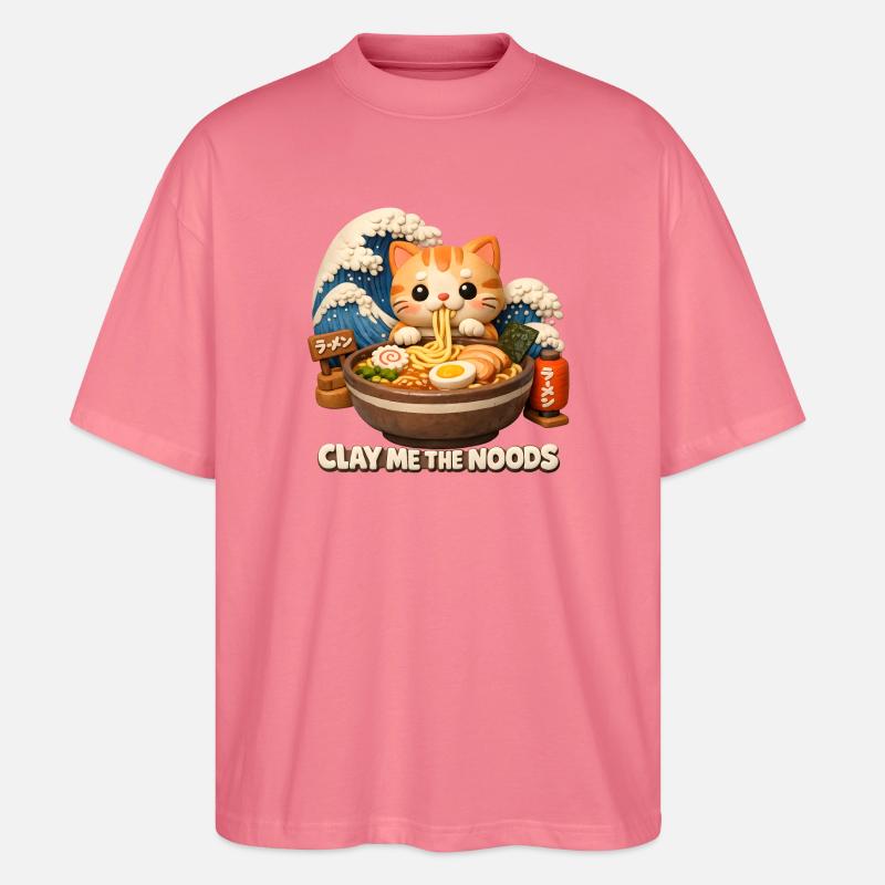 Kawaii Katzen Ramen - Stanley/Stella Oversized Unisex Bio T-Shirt Blaster 2.0 - Pink 
