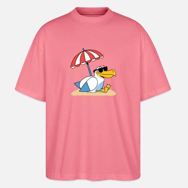 Mouette de plage ensoleillée avec parapluie - T-shirt bio Blaster 2.0 coupe oversize Stanley/Stella Unisexe - rose