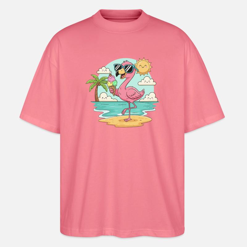 Flamingo am Strand mit Eis & Sonne - Stanley/Stella Oversized Unisex Bio T-Shirt Blaster 2.0 - Pink 