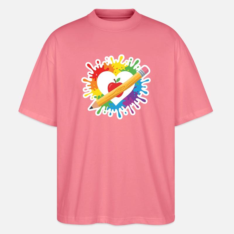 Lehrer Herz Regenbogen Apfel Buntstift Schule - Stanley/Stella Oversized Unisex Bio T-Shirt Blaster 2.0 - Pink 