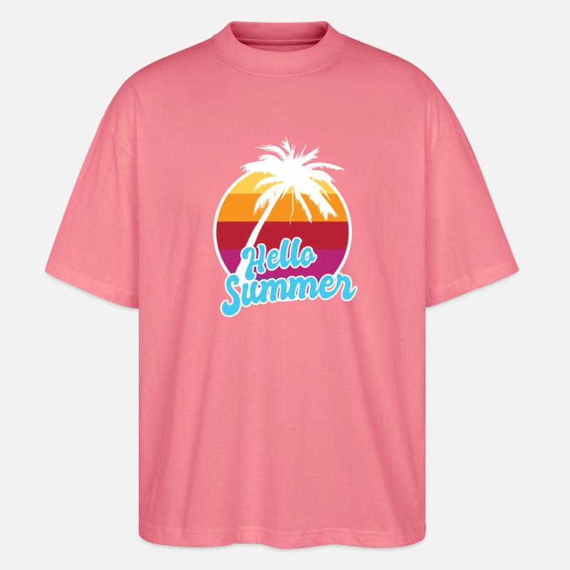 Hello Summer Retro Sunset Palm Art - Stanley/Stella Oversized Unisex Bio T-Shirt Blaster 2.0 - Pink 