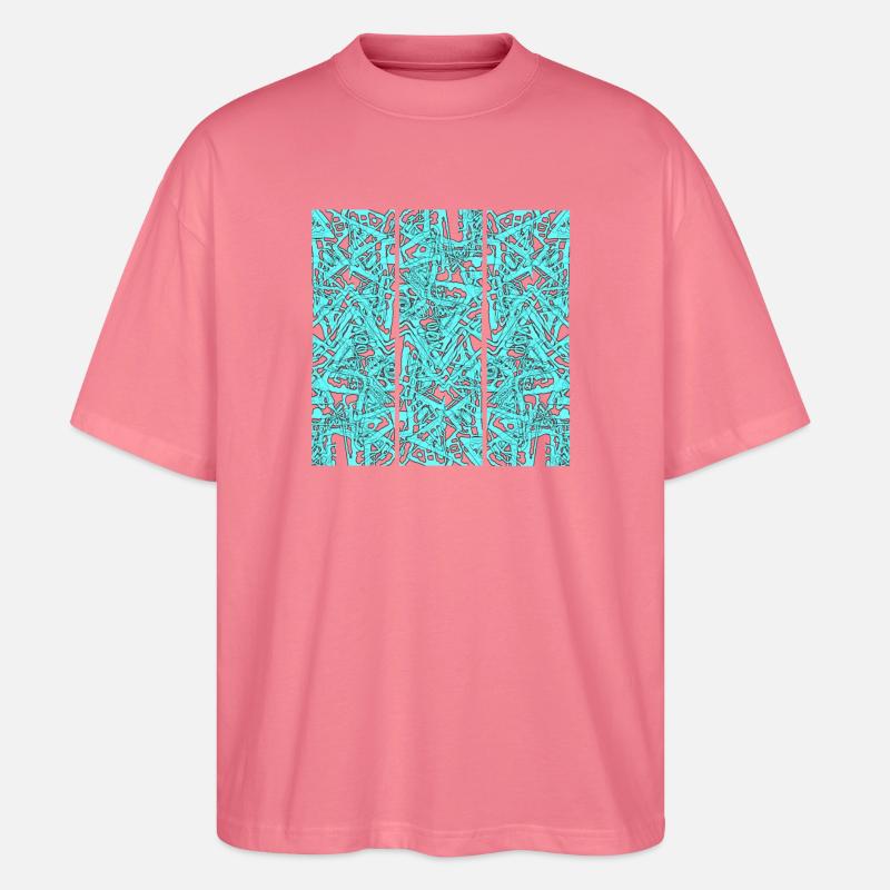 Turkoosi kaaoksen triptyykki - Stanley/Stella Blaster 2.0 Unisex Oversized Luomu T-paita - pinkki 