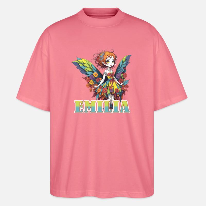 Emilia - Mädchenname - Fee  - Stanley/Stella Oversized Unisex Bio T-Shirt Blaster 2.0 - Pink 