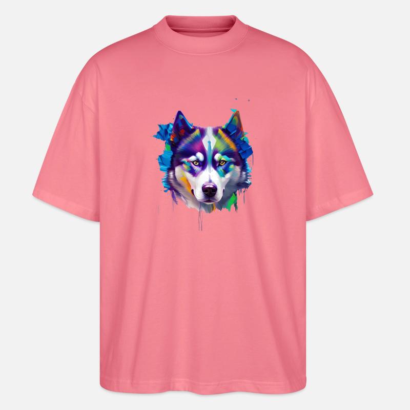Sibirisches Husky-Hundeporträt Lebendiges Ölgemälde - Stanley/Stella Oversized Unisex Bio T-Shirt Blaster 2.0 - Pink 