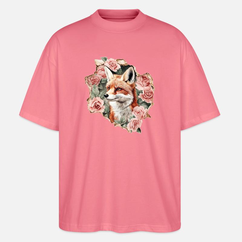 Ræv med roser - Stanley/Stella Oversize Unisex Øko T-shirt Blaster 2.0 - pink