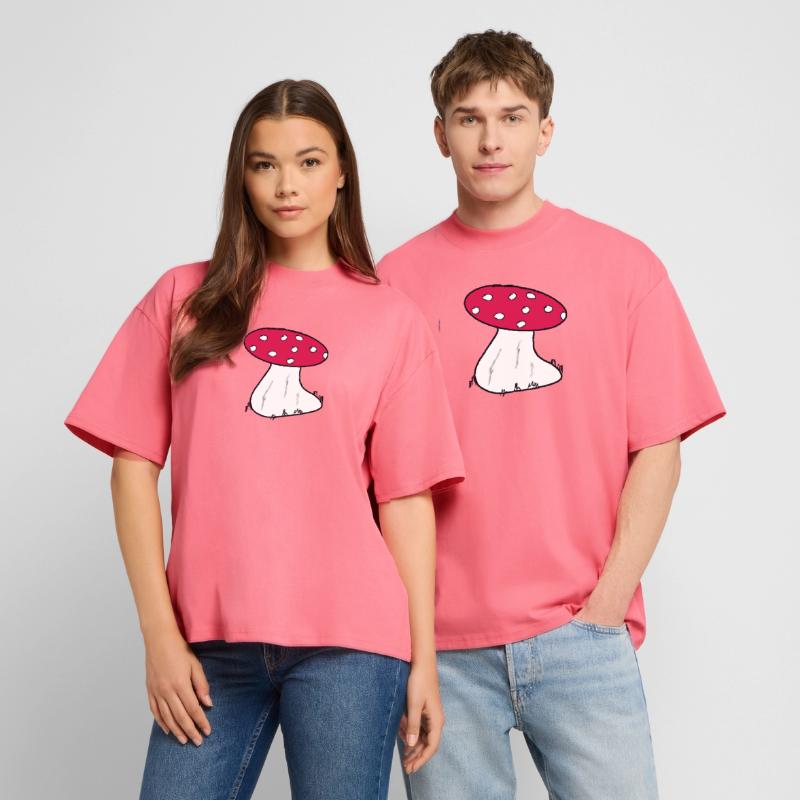 Red Toadstool Cartoon Pattern Stanley/Stella Oversized Unisex Organic T-shirt Blaster 2.0