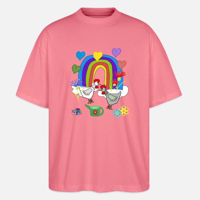 Kinder Fantasy Regenbogen Blumen Hühner  - Stanley/Stella Oversized Unisex Bio T-Shirt Blaster 2.0 - Pink 