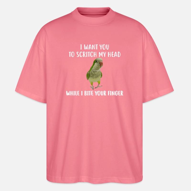Parrot Head-Scratch Demands Tee - Stanley/Stella Oversized Unisex Organic T-shirt Blaster 2.0 - pink joy 