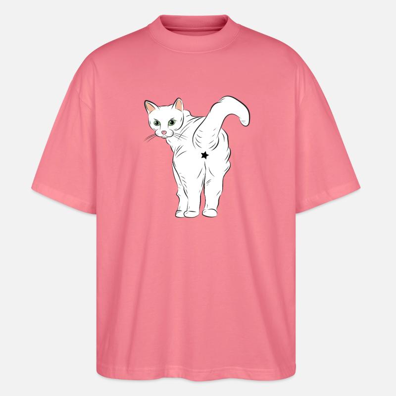 Chat blanc avec logo étoile - T-shirt bio Blaster 2.0 coupe oversize Stanley/Stella Unisexe - rose 