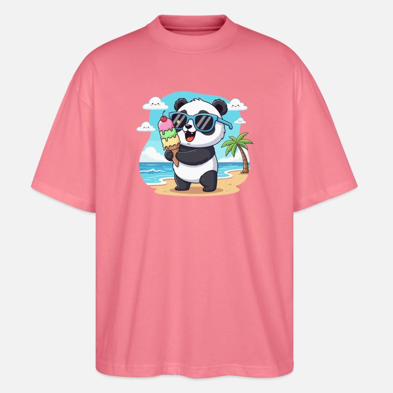 Panda am Strand mit Eiscreme - Stanley/Stella Oversized Unisex Organic T-shirt Blaster 2.0 - pink joy