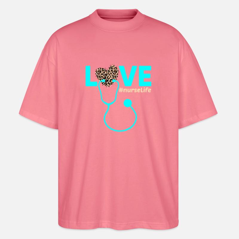 Liebe Nursing Leopard Heart - Stanley/Stella Oversized Unisex Bio T-Shirt Blaster 2.0 - Pink