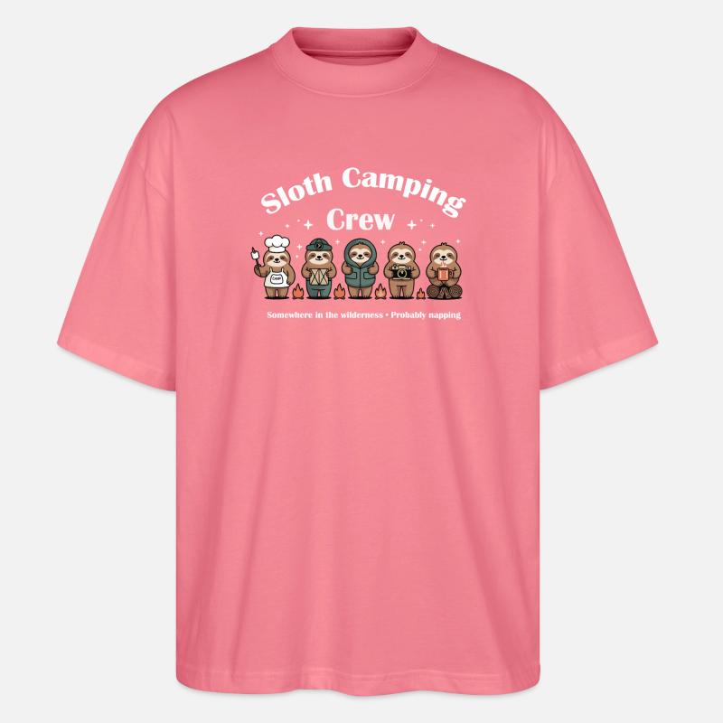 Sloth Camping Crew - Stanley/Stella Oversized Unisex Organic T-shirt Blaster 2.0 - pink joy
