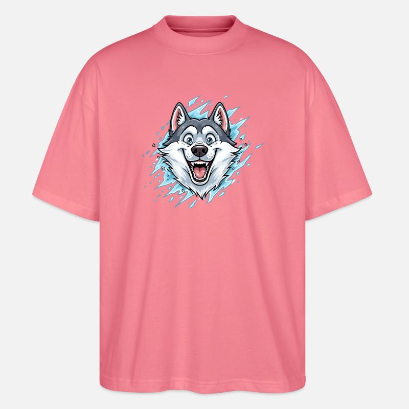 Fröhlicher Wolf Maskottchen Wassersplash - Stanley/Stella Oversized Unisex Bio T-Shirt Blaster 2.0 - Pink 