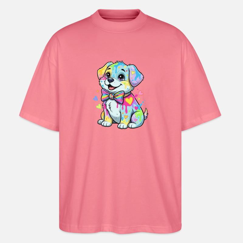 Bunter Welpe mit Regenbogenflecken - Stanley/Stella Oversized Unisex Bio T-Shirt Blaster 2.0 - Pink 